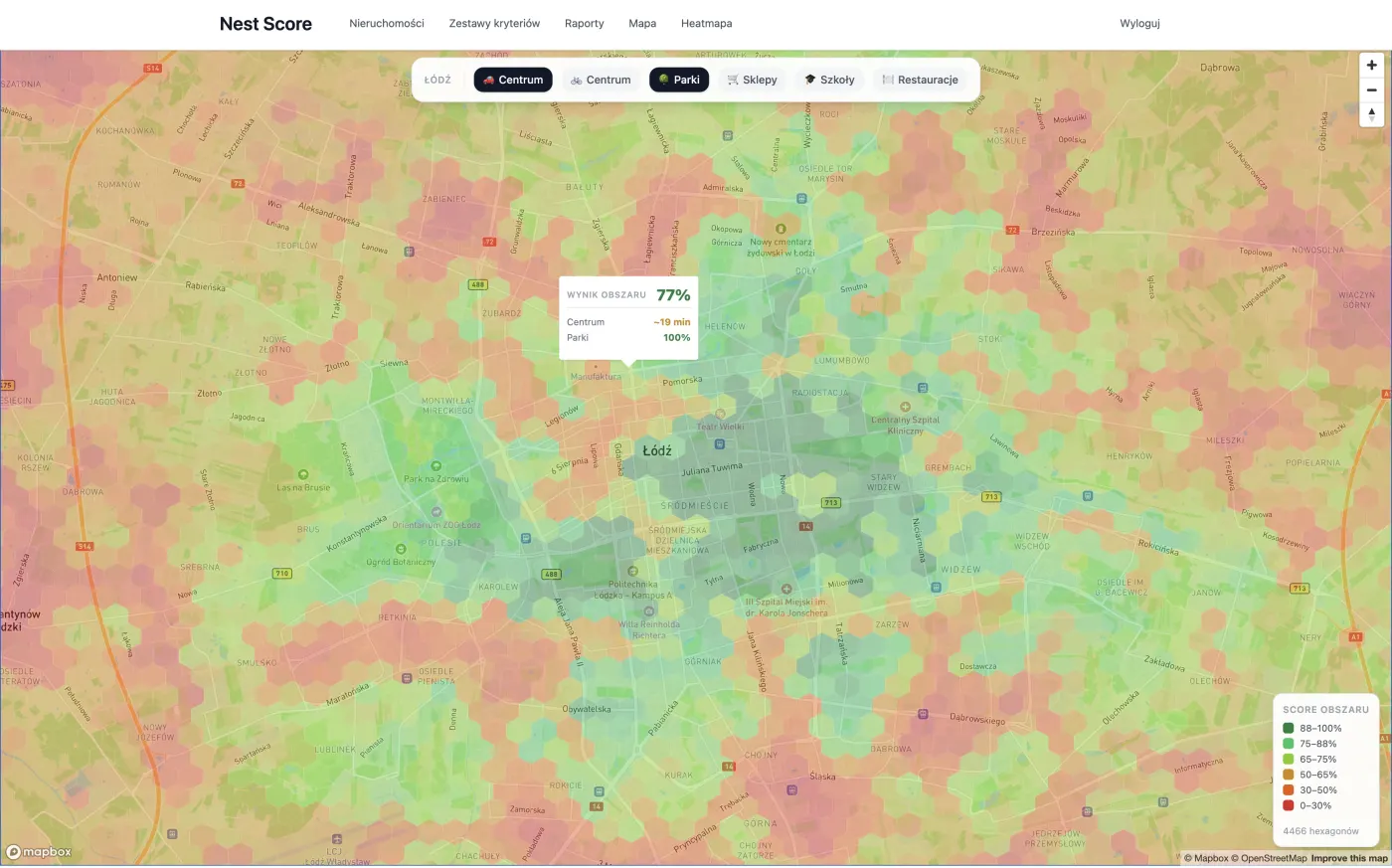 Mapa dopasowania lokalizacji w mScanner