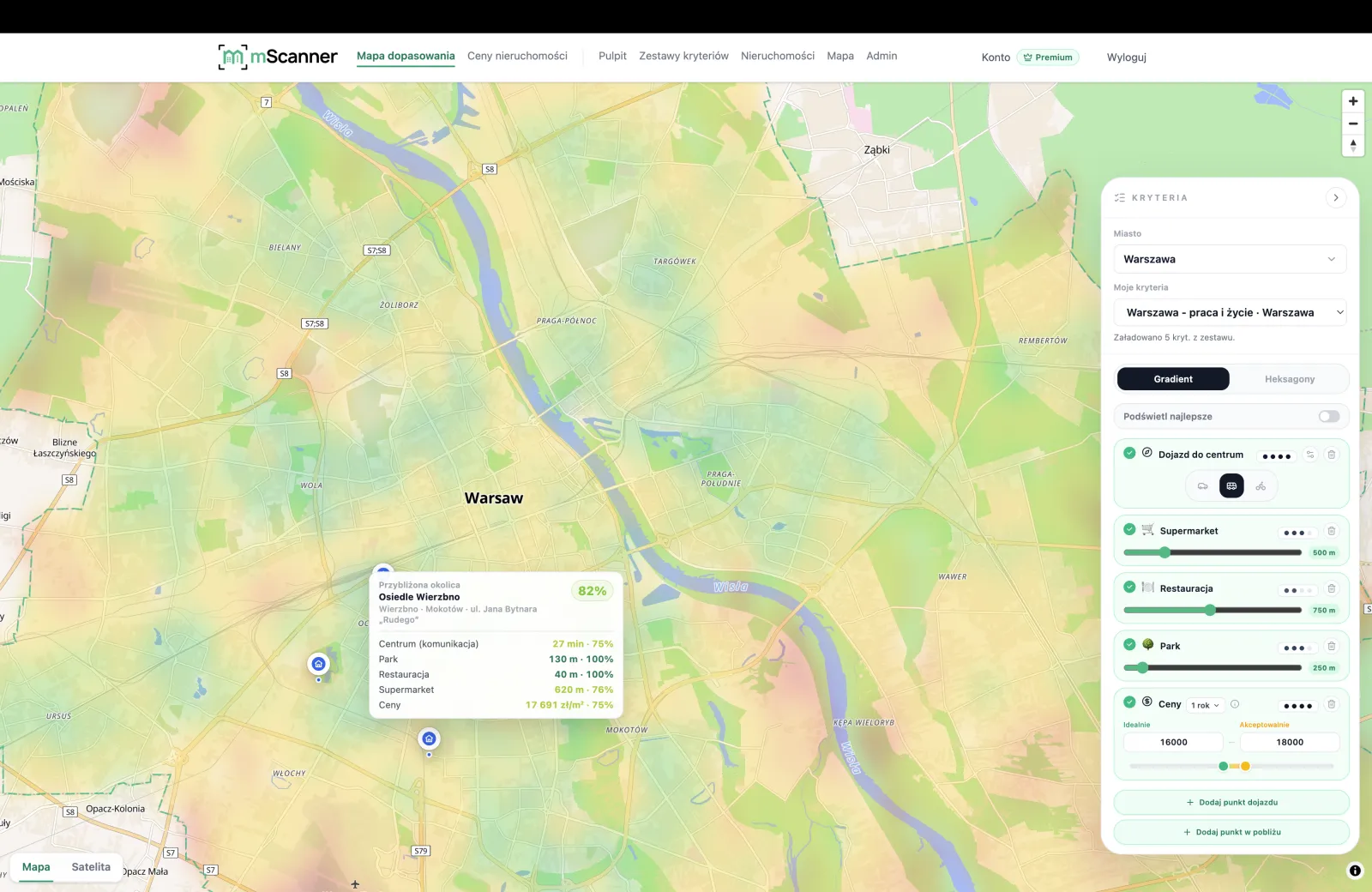 City heatmap matching a location to your criteria in mScanner