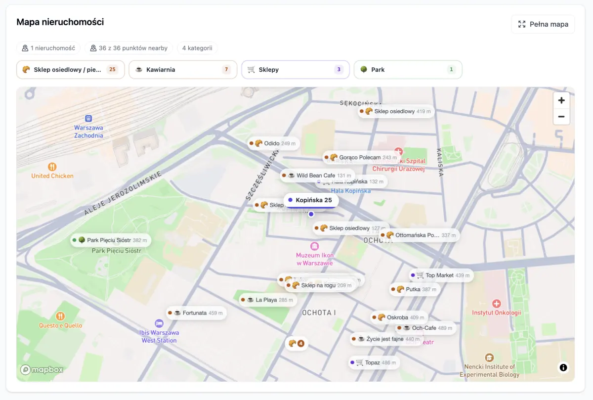 Mapa adresu i okolicy w raporcie mScanner