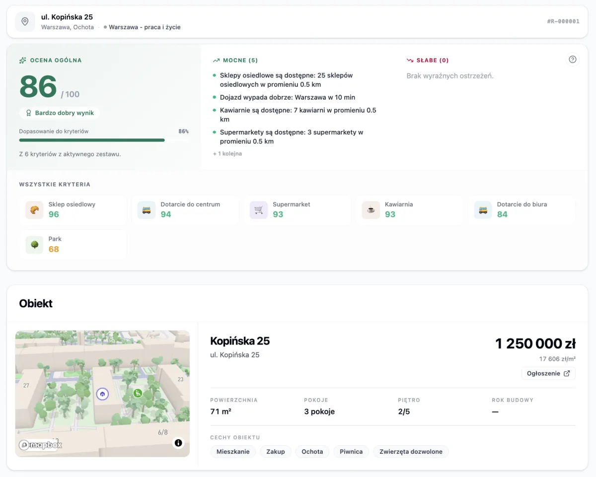 Podsumowanie raportu adresu w mScanner